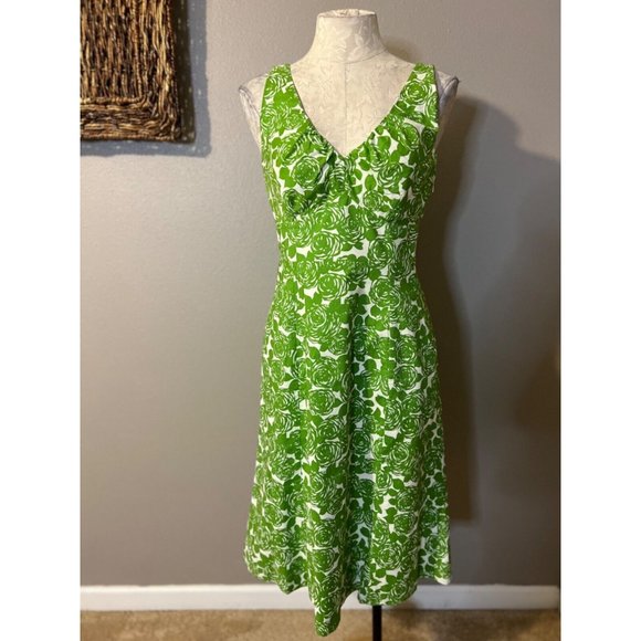 Boden Dress 8R US 4 Green Ivory Cotton Washable A Line Side Zipper - Picture 4 of 10